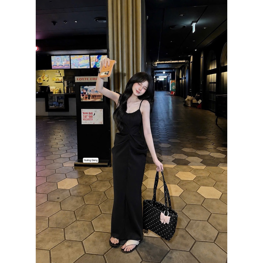 Đầm lụa 2 dây dáng dài siu tôn dáng