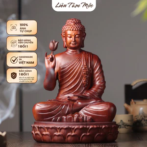 Tượng Phật Thích Ca Đàm Hoa Vi Tiếu Tay Giơ Sen – Gỗ Hương Đá Nguyên Khối 20/30cm - Decor Phật Giáo, Thờ Cúng Cao Cấp