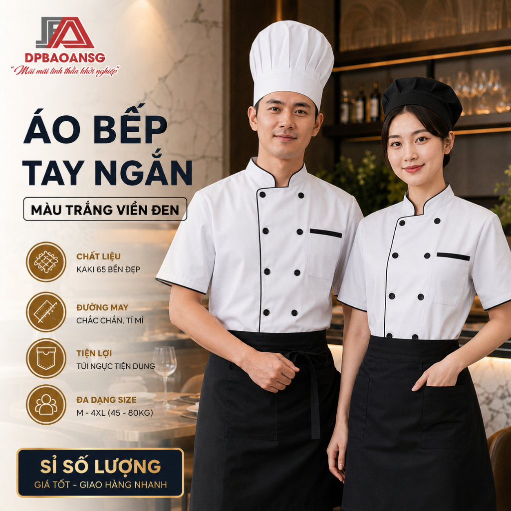 Áo Bếp Ngắn Tay Màu Đen, Màu Trắng Cho Nhân Viên Đầu Bếp Nhà Hàng Nam Và Nữ