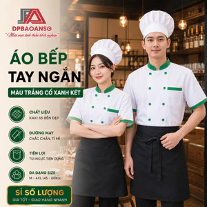 Áo Bếp Cao Cấp Màu Đen/Trắng Phối Xanh Sang Trọng Cho Các Đầu Bếp Nhà Hàng Quán Ăn