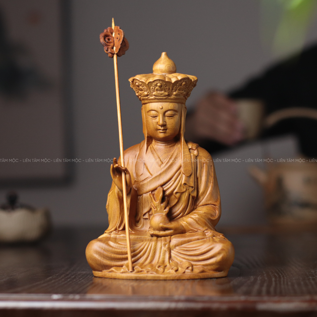 Tượng Địa Tạng Vương Bồ Tát, Gỗ Bách Xanh Thơm Tự Nhiên - Tượng Phật Thờ Cúng Tại Gia, Mỹ Nghệ Phong Thủy Trừ Tà Bình An