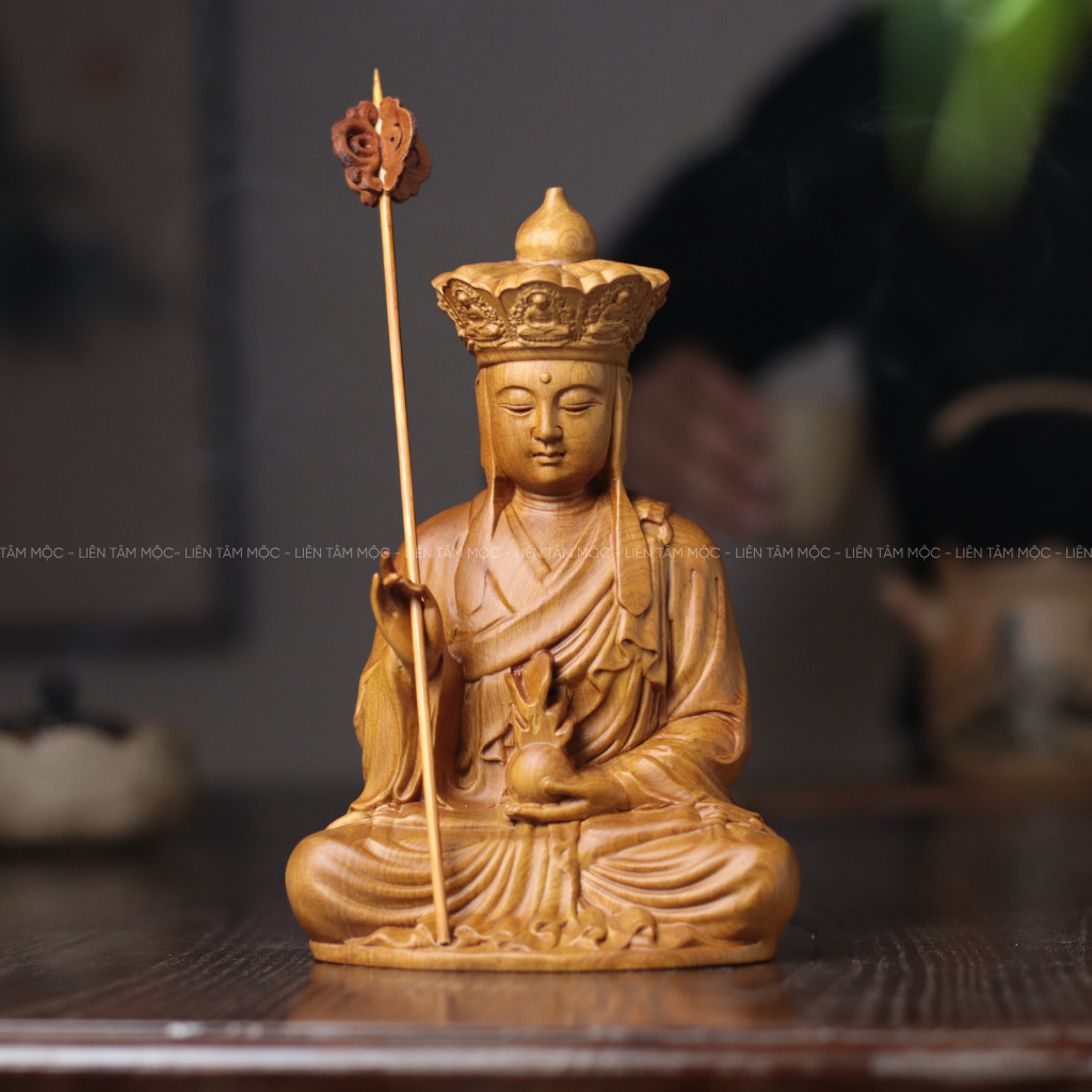 Tượng Địa Tạng Vương Bồ Tát, Gỗ Bách Xanh Thơm Tự Nhiên - Tượng Phật Thờ Cúng Tại Gia, Mỹ Nghệ Phong Thủy Trừ Tà Bình An