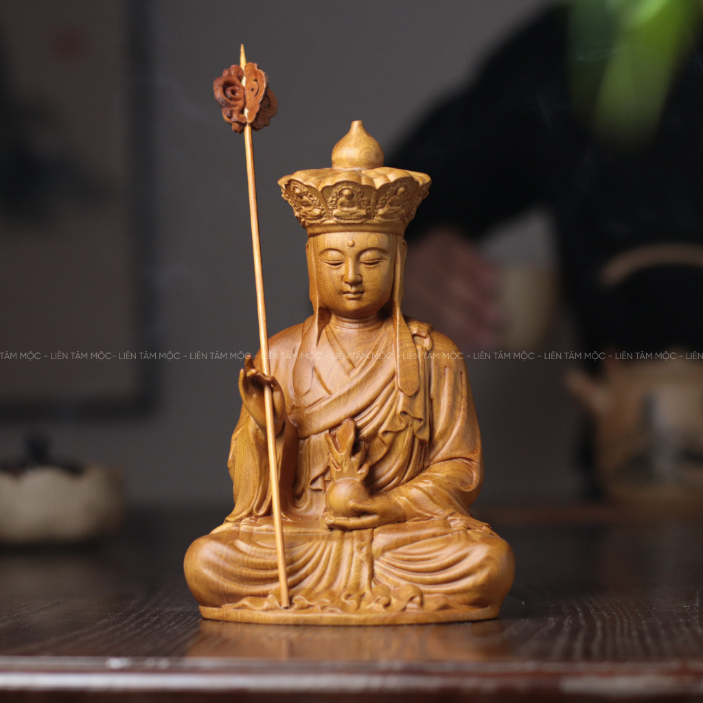 Tượng Địa Tạng Vương Bồ Tát, Gỗ Bách Xanh Thơm Tự Nhiên - Tượng Phật Thờ Cúng Tại Gia, Mỹ Nghệ Phong Thủy Trừ Tà Bình An