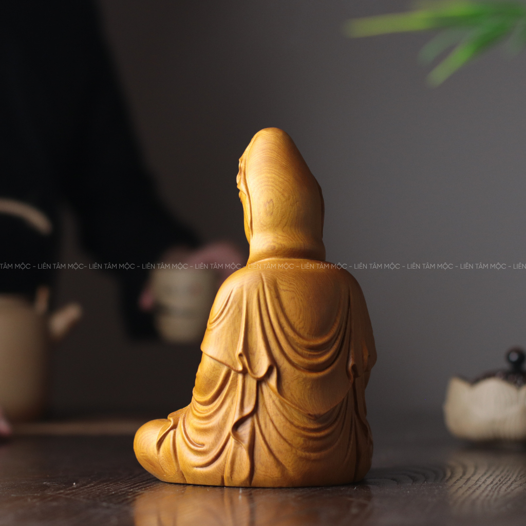 Tượng Quan Âm Bồ Tát Gỗ Bách Thơm Tự Nhiên Cao 12/20cm, Thủ Công Mỹ Nghệ Cao Cấp, Tượng Phật Để Bàn Thờ Cúng Tại Gia