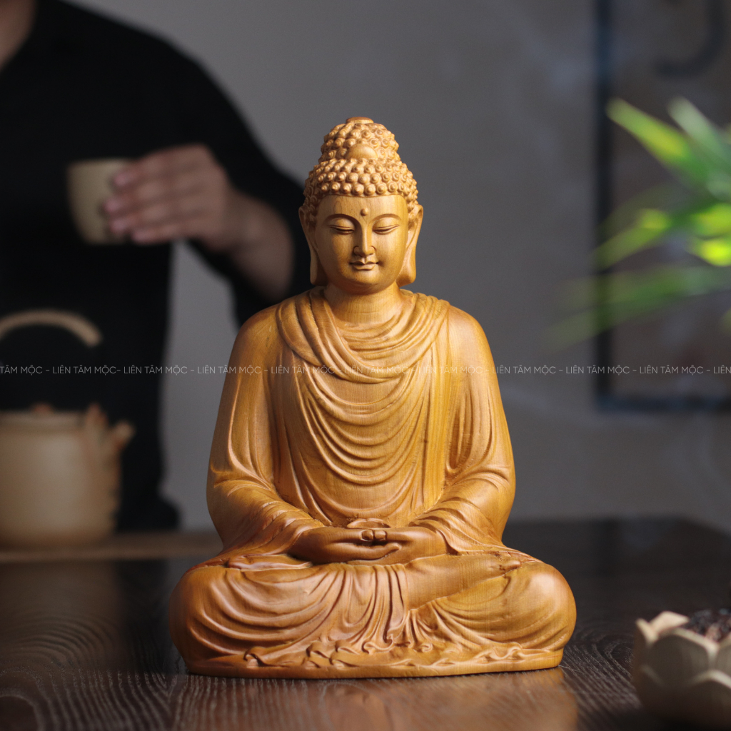Tượng Phật Thích Ca Ngồi Thiền - Gỗ Bách Xanh Thơm 12-20-30cm - Decor Phật Giáo, Thờ Cúng Cao Cấp
