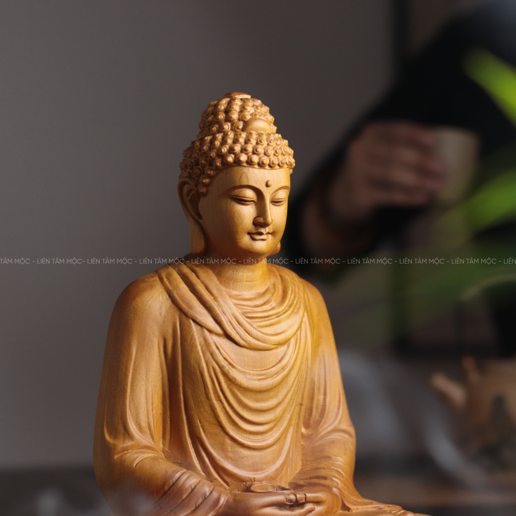 Tượng Phật Thích Ca Ngồi Thiền - Gỗ Bách Xanh Thơm 12-20-30cm - Decor Phật Giáo, Thờ Cúng Cao Cấp