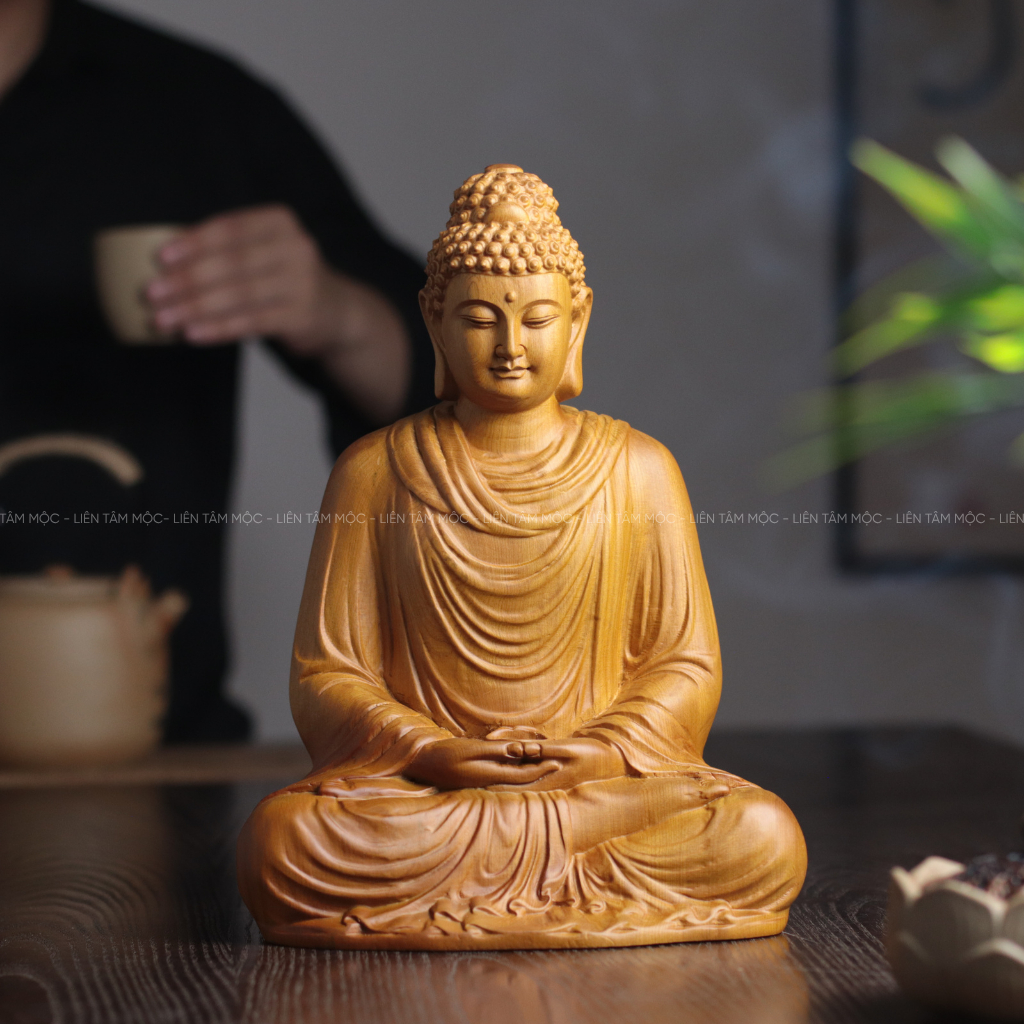 Tượng Phật Thích Ca Ngồi Thiền - Gỗ Bách Xanh Thơm 12-20-30cm - Decor Phật Giáo, Thờ Cúng Cao Cấp