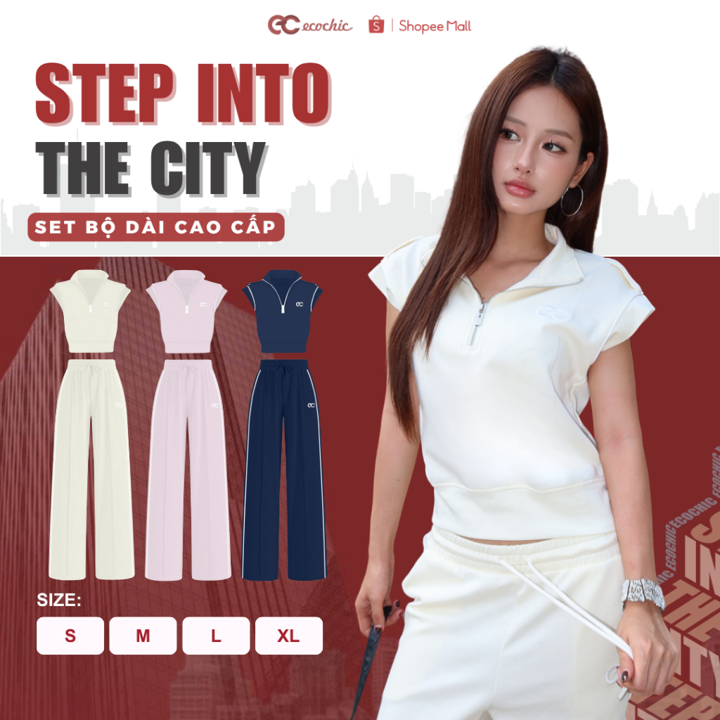 (LINK SALE) Set Bộ Hè ECOCHIC Áo Sát Nách Cổ Khoá Halfzip Form Ngắn Logo Thêu Quần Ống Suông Cao Cấp Mềm Mịn B229