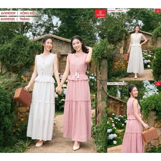 (Sẵn)6VXM01 Đầm Nữ 𝐂𝐀𝐑𝐃𝐈𝐍𝐀 Sát Nách Chất Lụa Mango Cao Cấp Kiểu cổ bèo sát nách Họa Tiết Hoa 3VM02