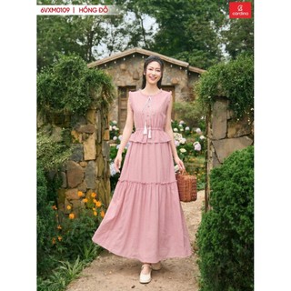(Sẵn)6VXM01 Đầm Nữ 𝐂𝐀𝐑𝐃𝐈𝐍𝐀 Sát Nách Chất Lụa Mango Cao Cấp Kiểu cổ bèo sát nách Họa Tiết Hoa 3VM02