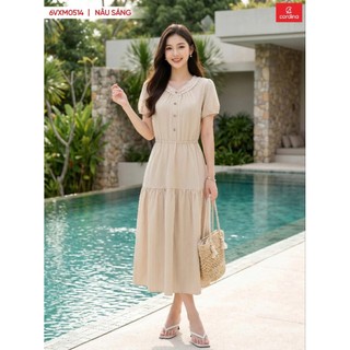 6VXM05 Đầm mac xi CARDINA chất Linen cao cấp cổ V nhẹ nhàng nữ tính