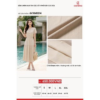 6VXM05 Đầm mac xi CARDINA chất Linen cao cấp cổ V nhẹ nhàng nữ tính