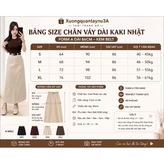 🌟 Chân Váy Dài Kaki Nhật Form A Cạp Cao Kèm Belt Tôn Dáng Dễ Phối Đồ Dài 86cm | Xuongquantaynu3A
