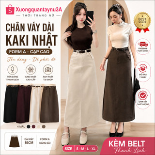🌟 Chân Váy Dài Kaki Nhật Form A Cạp Cao Kèm Belt Tôn Dáng Dễ Phối Đồ Dài 86cm | Xuongquantaynu3A