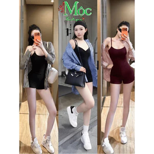 Set đi biển, Set thiết kế Jum đùi chất Thun Gân 2 dây phối áo sơ mi khoác ngoài kẻ sọc xinh_DX