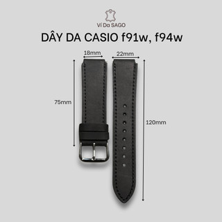 Dây Da Bò Thật Cho CASIO F91W F94W, Khoá Kim, Nhiều Màu_ Ví da SAGO