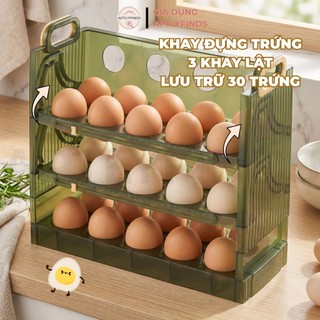 Khay Đựng Trứng 3 Khay Lật Lưu Trữ 30 Trứng APTLYFINDS Khay Đựng Trứng Tủ Lạnh Thông Minh