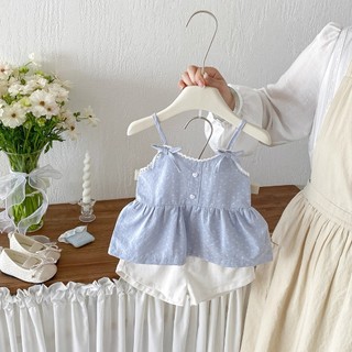 Set bộ bé gái, set áo kẻ 2 dây kèm quần short bé gái (10-30kg) dáng xòe mát mẻ XUKA BABY - M9