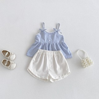 Set bộ bé gái, set áo kẻ 2 dây kèm quần short bé gái (10-30kg) dáng xòe mát mẻ XUKA BABY - M9