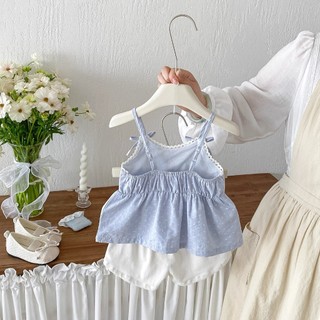 Set bộ bé gái, set áo kẻ 2 dây kèm quần short bé gái (10-30kg) dáng xòe mát mẻ XUKA BABY - M9