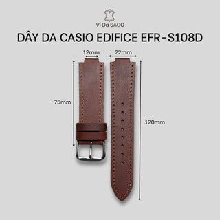 Dây Da Bò Thật Cho Đồng Hồ CASIO EDIFICE EFR-S108D,Khoá kim, Nhiều Màu _  Ví da SAGO