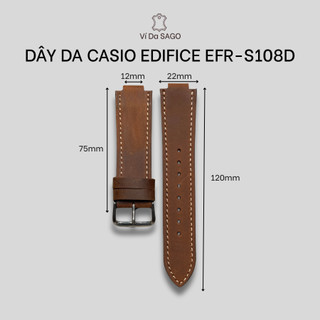Dây Da Bò Thật Cho Đồng Hồ CASIO EDIFICE EFR-S108D,Khoá kim, Nhiều Màu _  Ví da SAGO