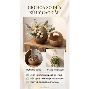 Giỏ hoa gáo dừa, đã xử lý phần xơ dừa| dùng làm giỏ hoa trang trí, đụng dụng đồ, trang trí spa....