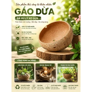 Chậu gáo dừa thủ công lớn đã qua xử lý phần xơ dừa | dùng làm chậu, đựng rau gia vị, đựng, trang trí decor
