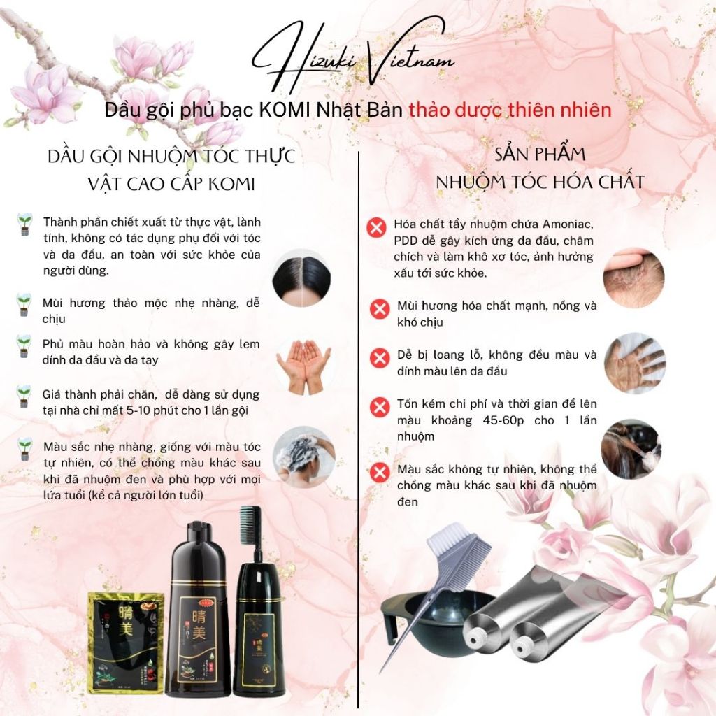 Dầu gội phủ bạc Komi Nhật Bản màu nâu hạt dẻ chai thiết kế lược thông mình giúp phủ bạc nhanh chóng chai 350ml