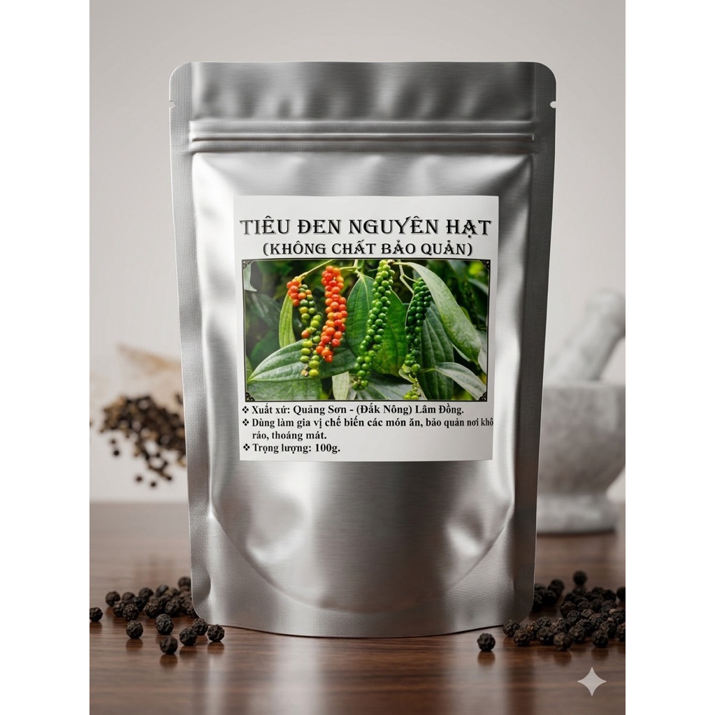 Tiêu đen nguyên hạt (loại chất lượng cao): 100g, 250g, 500g