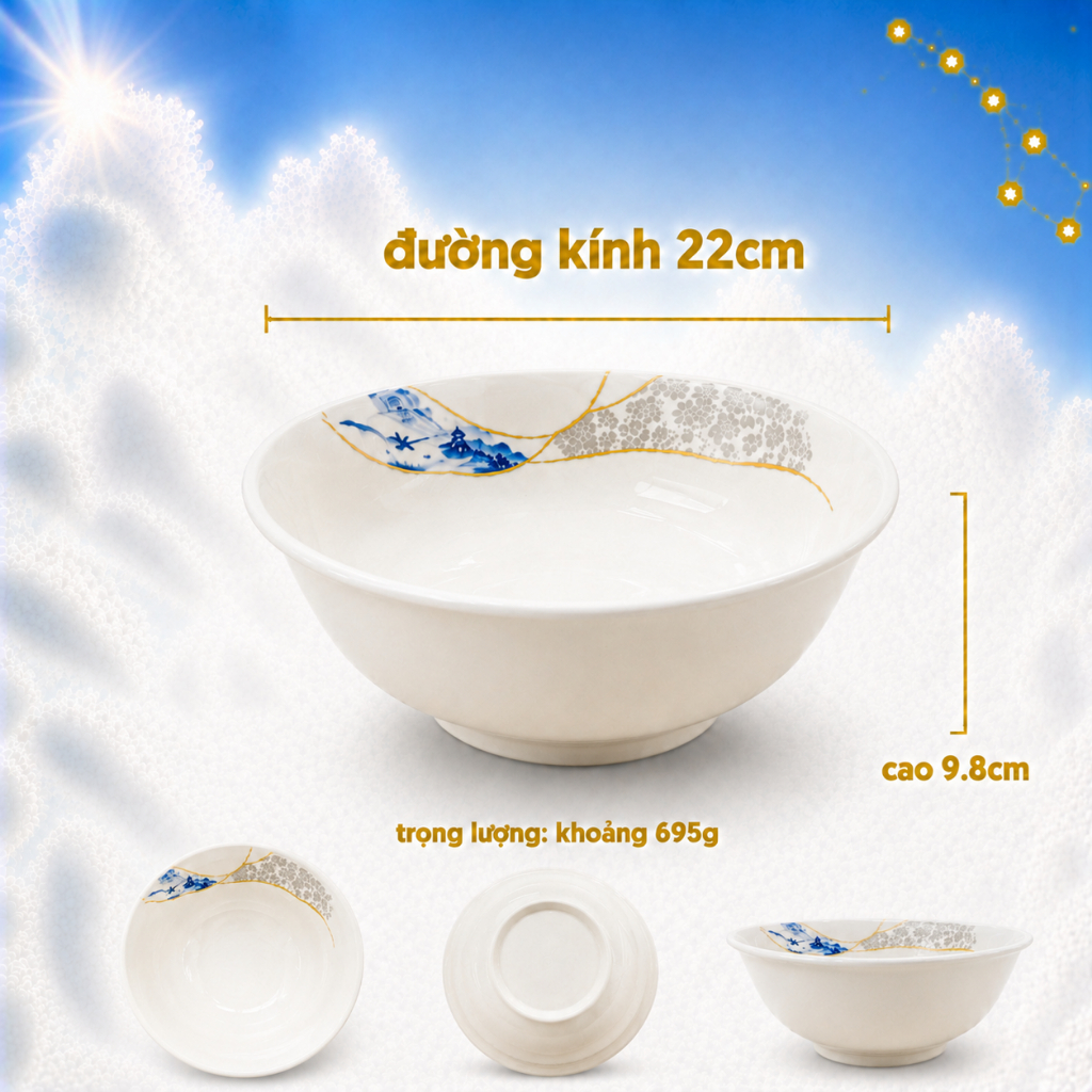 Bát Canh 514  Melamine A8 Tuyết Vân Ngọc Lam – Phong Cách Tân Trung Hoa Sang Trọng