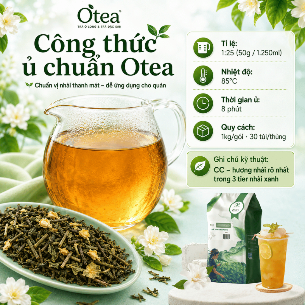 Trà Xanh Nhài CC OTEA 500G hương nhài rõ, chát nhẹ, màu nước đậm