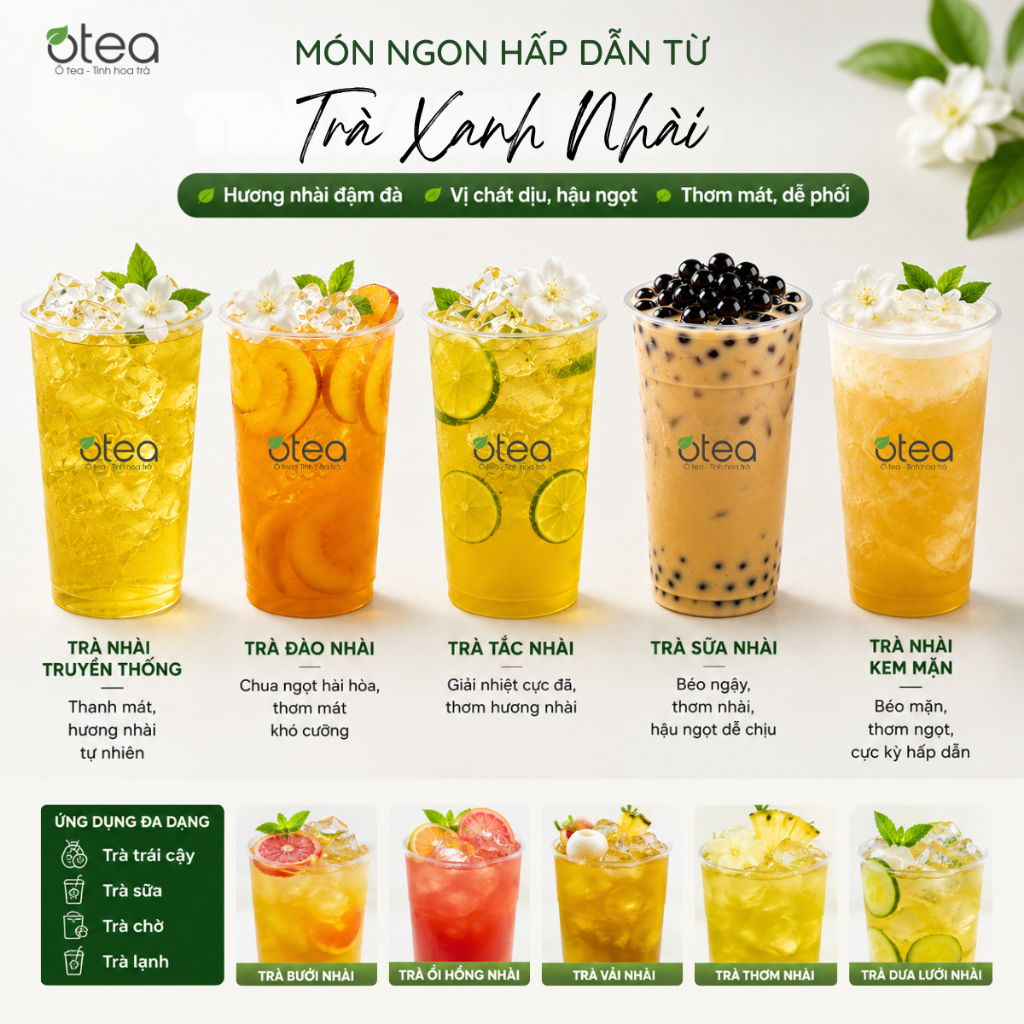 Trà Xanh Nhài CC OTEA 500G hương nhài rõ, chát nhẹ, màu nước đậm