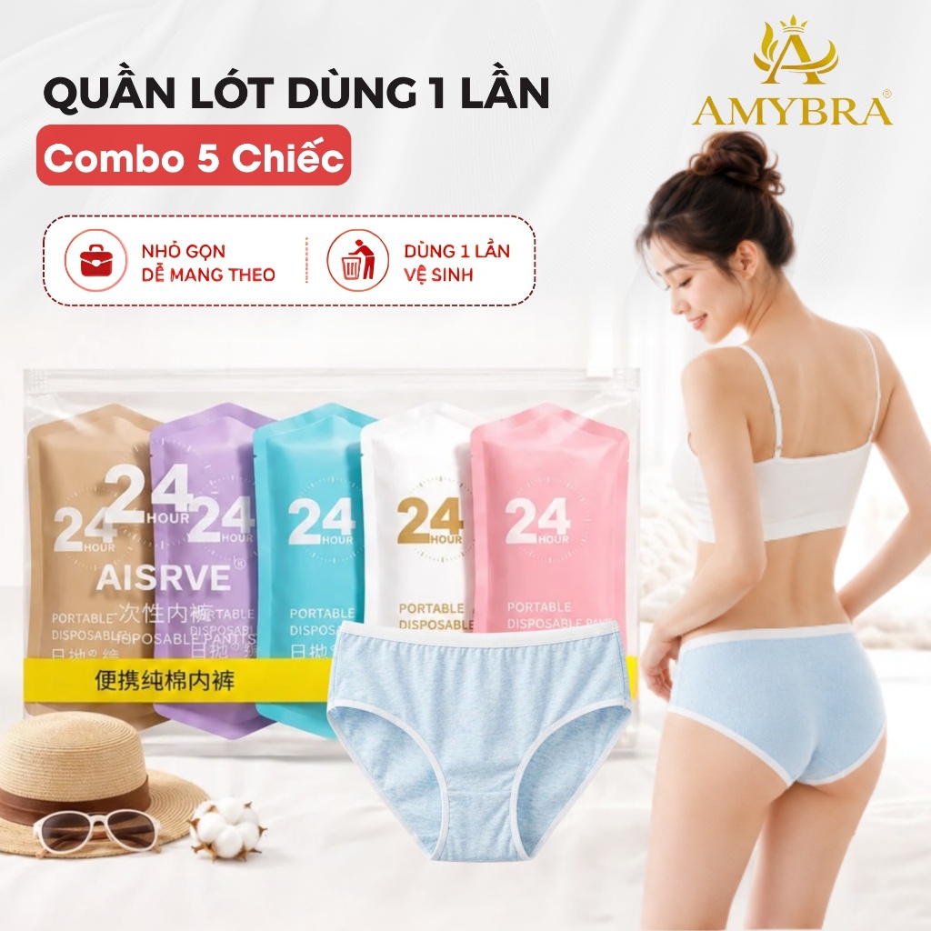 Combo 5 Quần Lót Dùng 1 Lần Tiện Lợi, Quần Chip Cotton Đáy May 2 Lớp Đóng Túi Riêng Biệt Kháng Khuẩn