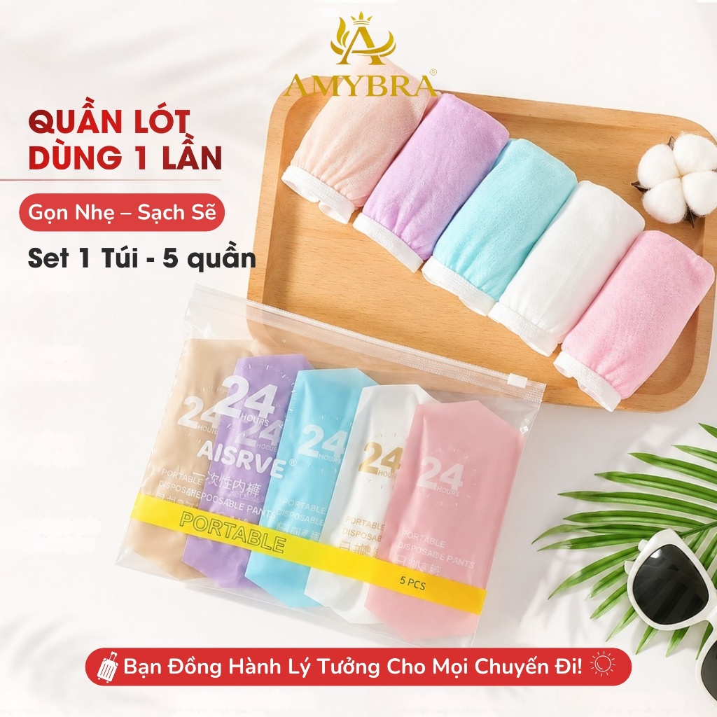 Combo 5 Quần Lót Dùng 1 Lần Tiện Lợi, Quần Chip Cotton Đáy May 2 Lớp Đóng Túi Riêng Biệt Kháng Khuẩn