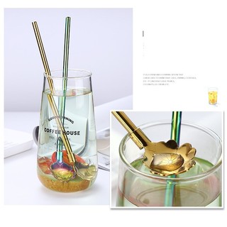 Combo Muỗng Ống Hút 2 in 1 Inox SUS 304 An Toàn Đa Năng 22x2.5cm Thích Hợp Trà Sữa Cà Phê Cocktail