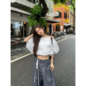 Áo lệch vai chun gấu tơ sóng mềm mại olive top