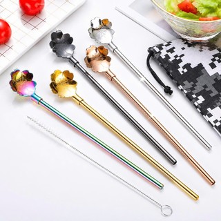 Combo Muỗng Ống Hút 2 in 1 Inox SUS 304 An Toàn Đa Năng 22x2.5cm Thích Hợp Trà Sữa Cà Phê Cocktail