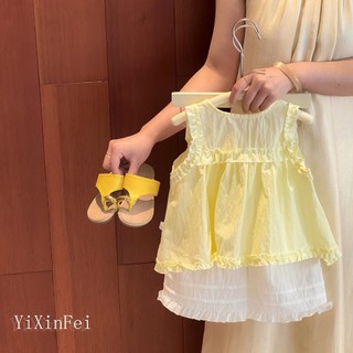 Set bộ bé gái, set áo sát nách dáng xòe kèm quần dài bé gái (10-30kg) phối bèo xinh xắn XUKA BABY - M6
