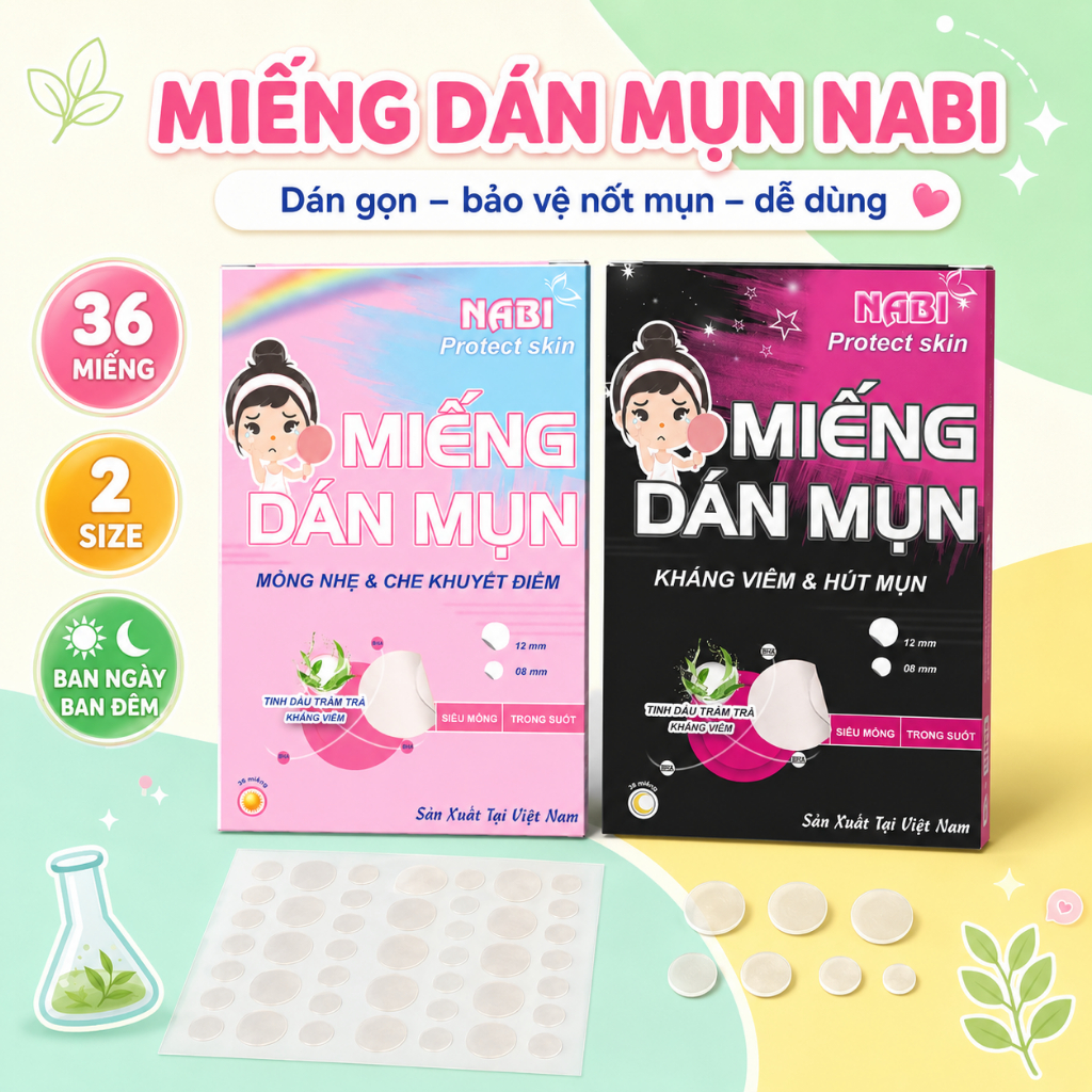 Miếng Dán Mụn NABI Hộp 36 Miếng, Miếng Dán Tròn Mỏng Nhẹ Bán Trong Suốt, Hỗ Trợ Hút Dịch Và Bảo Vệ Nốt Mụn