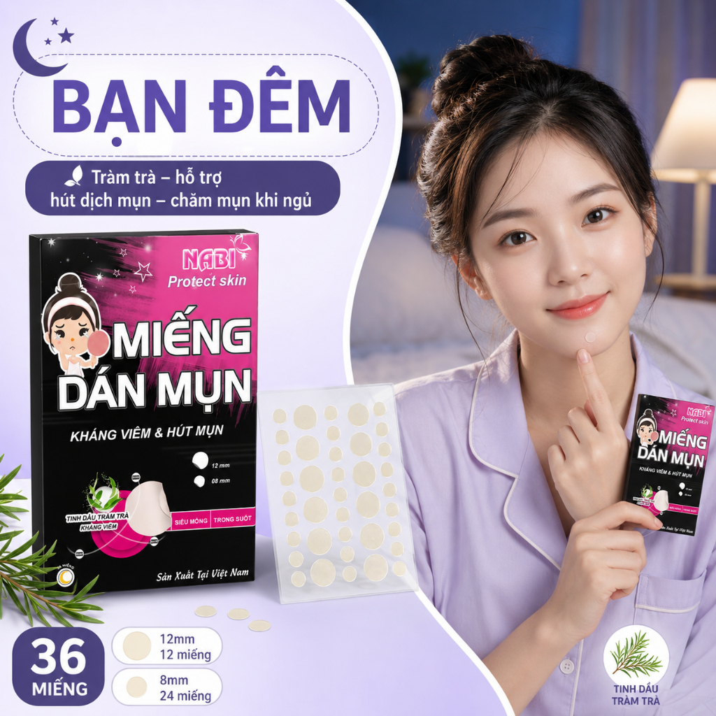 Miếng Dán Mụn NABI Hộp 36 Miếng, Miếng Dán Tròn Mỏng Nhẹ Bán Trong Suốt, Hỗ Trợ Hút Dịch Và Bảo Vệ Nốt Mụn