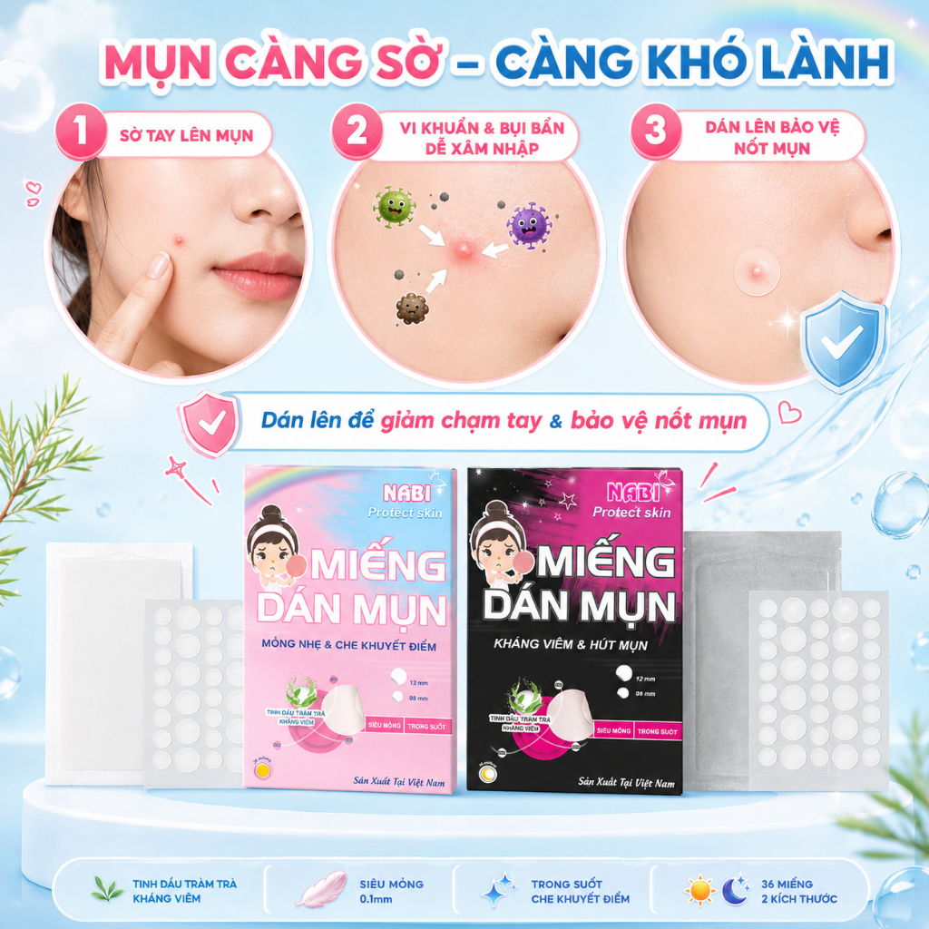 Miếng Dán Mụn NABI Hộp 36 Miếng, Miếng Dán Tròn Mỏng Nhẹ Bán Trong Suốt, Hỗ Trợ Hút Dịch Và Bảo Vệ Nốt Mụn