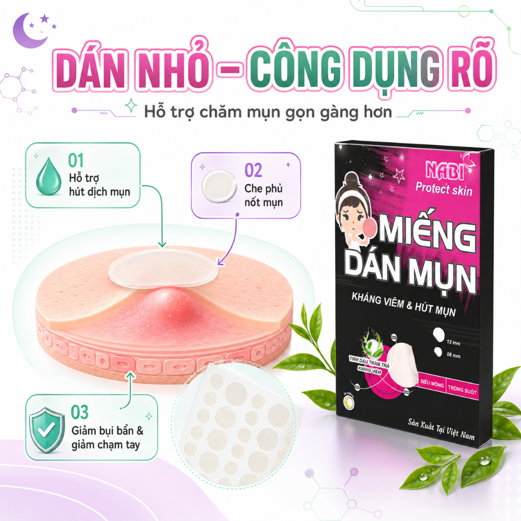Miếng Dán Mụn NABI Hộp 36 Miếng, Miếng Dán Tròn Mỏng Nhẹ Bán Trong Suốt, Hỗ Trợ Hút Dịch Và Bảo Vệ Nốt Mụn
