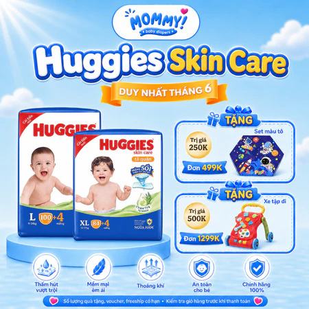 Tã quần Huggies Tràm Trà Tự Nhiên SKINCARE M106/L104/XL88/XXL80