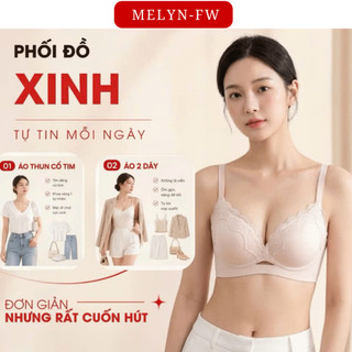 Áo lót áo ngực su đúc viền ren mút 2cm gom quả nâng ngực tự nhiên, áo lót ren nữ không gọng MELYN-FW 604