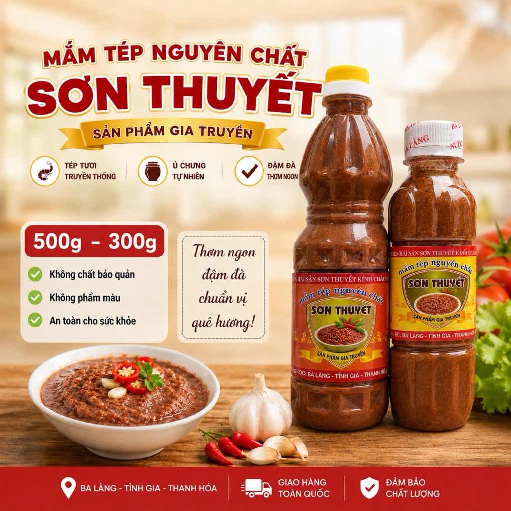 Mắm tép Ba Làng Sơn Thuyết 500G 300G Dùng chưng thịt, chấm đồ luộc, Mắm tép hao cơm, vị ngon đặc sản