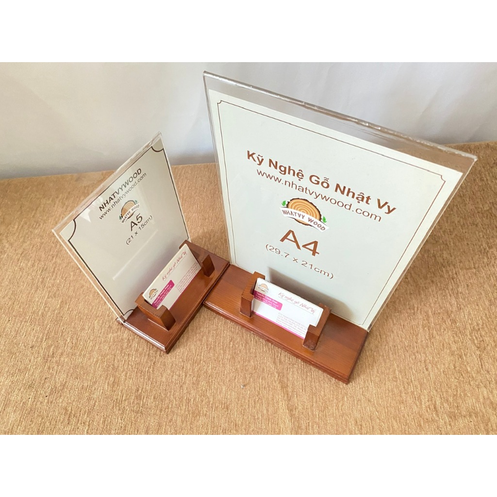 Menu Mica Để Bàn, Standee Mica Đế Gỗ Có Name Card A5, A4 NHATVYWOOD