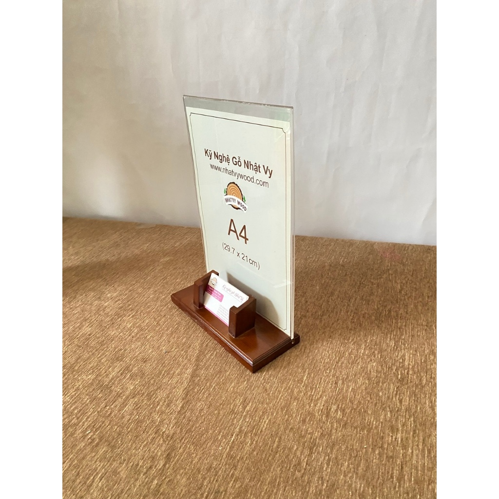 Menu Mica Để Bàn, Standee Mica Đế Gỗ Có Name Card A5, A4 NHATVYWOOD