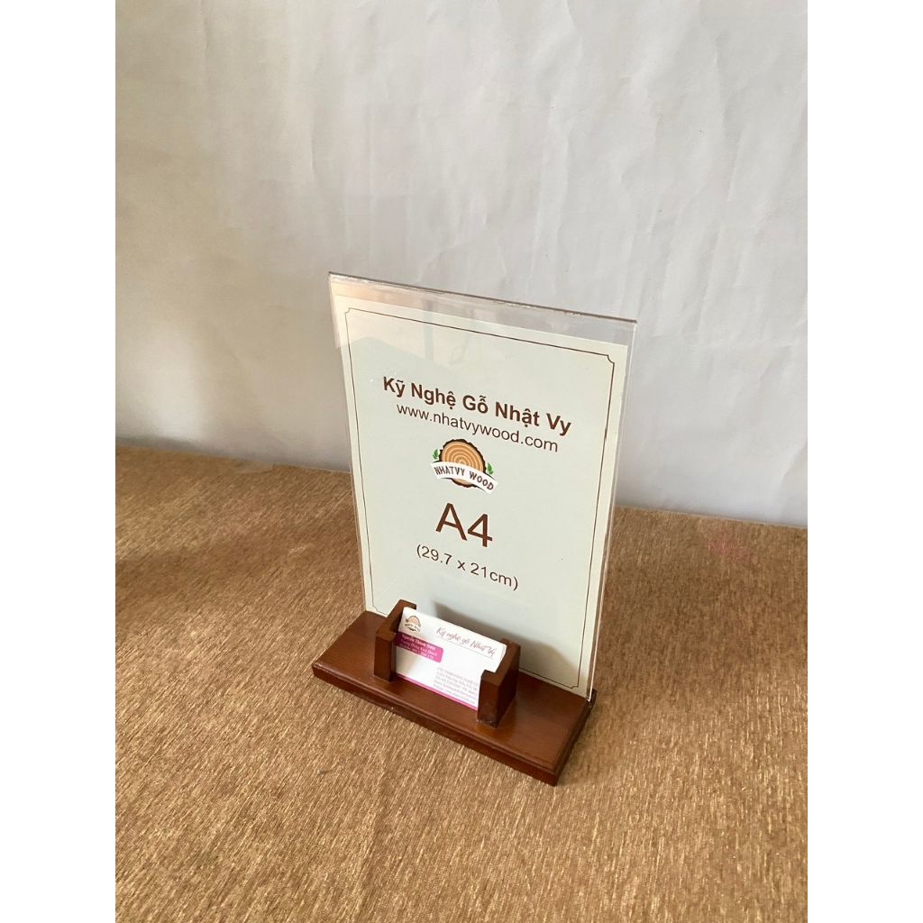 Menu Mica Để Bàn, Standee Mica Đế Gỗ Có Name Card A5, A4 NHATVYWOOD