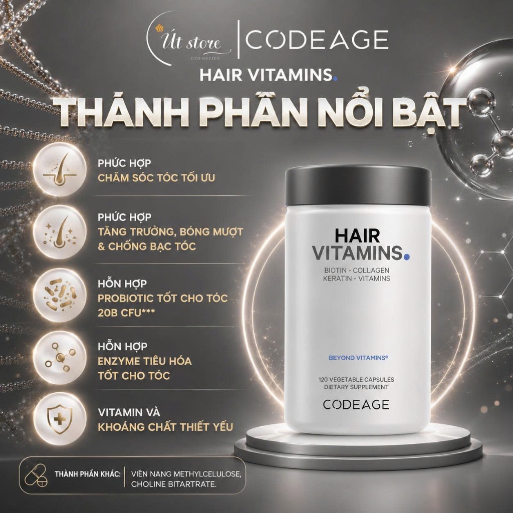 Viên Uống Hỗ Trợ Mọc Tóc Codeage Hair Vitamins Mỹ Hộp 120 Viên